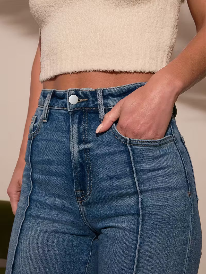High-Rise Flared Stretch Denim Jeans