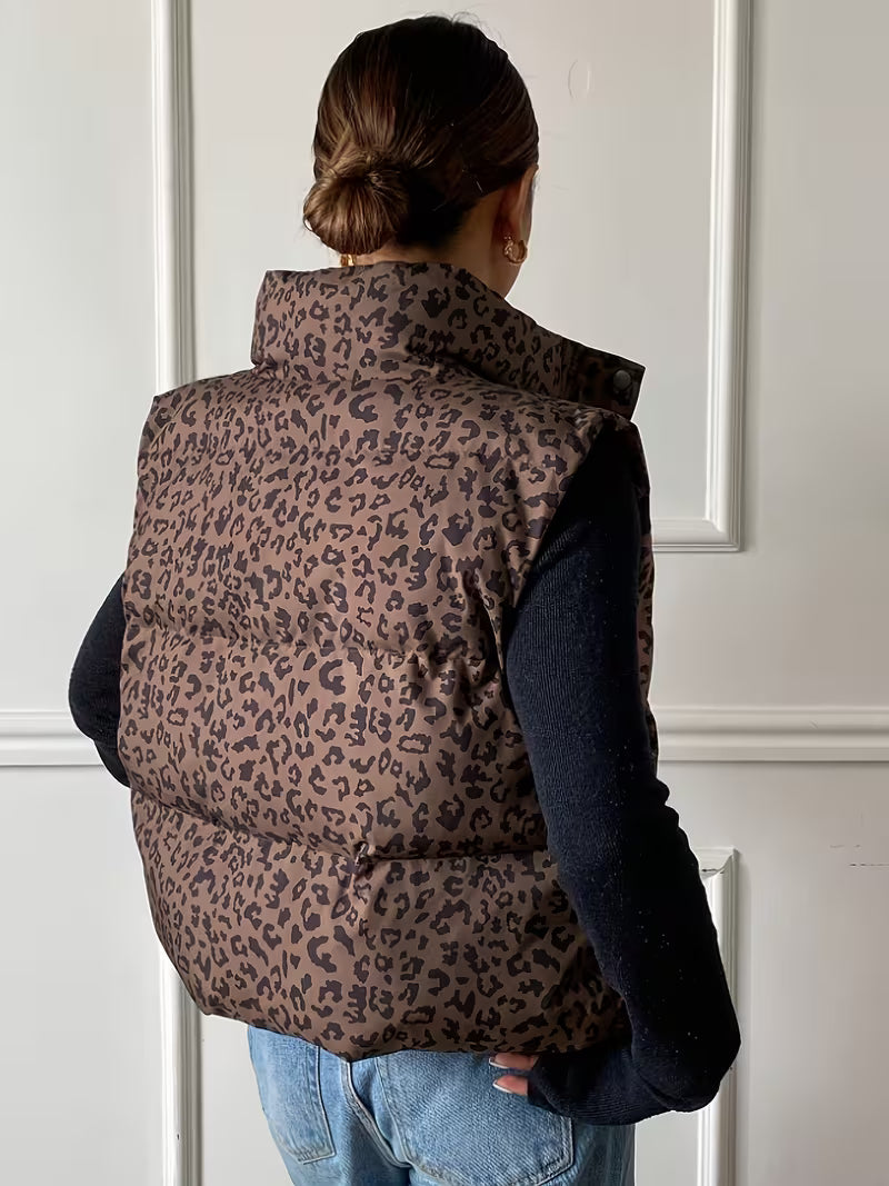 Elegant Leopard Puffer Vest