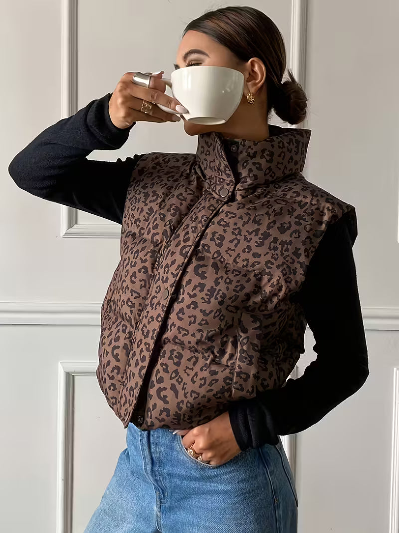 Elegant Leopard Puffer Vest