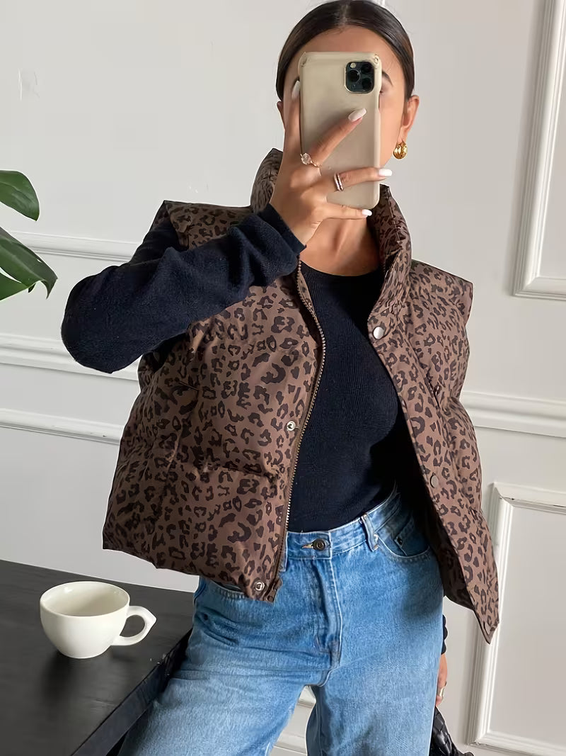 Elegant Leopard Puffer Vest