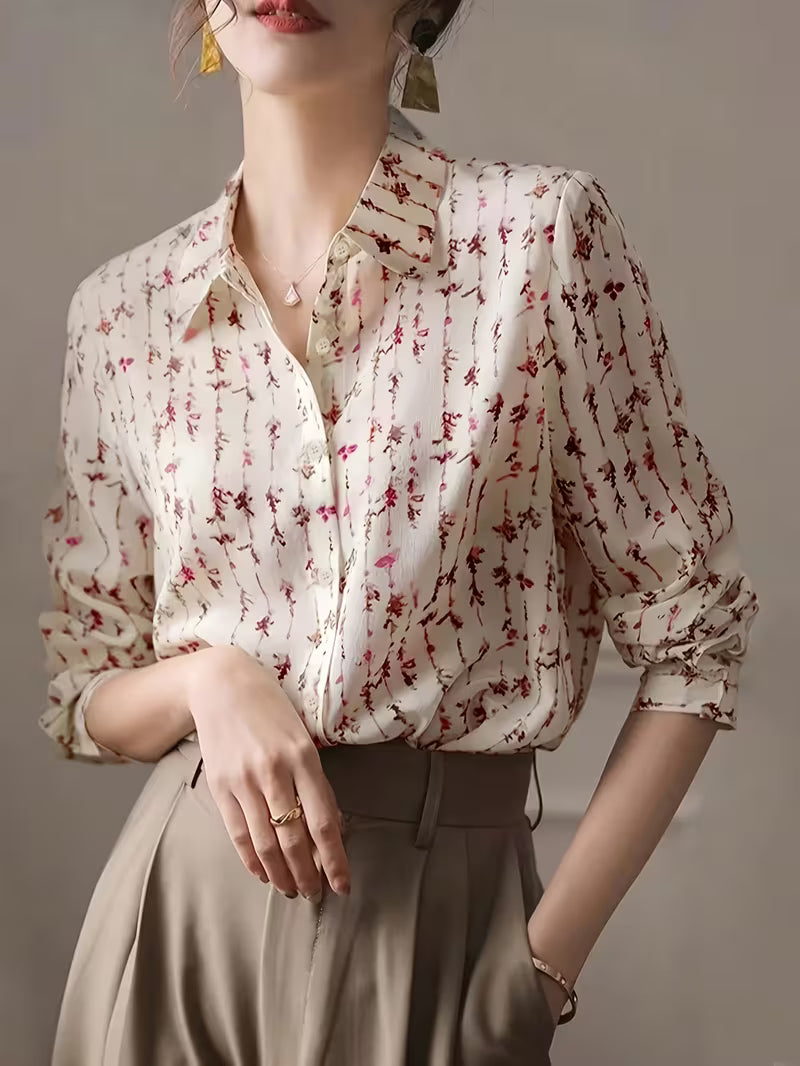 Floral Button-Up Long Sleeve Blouse