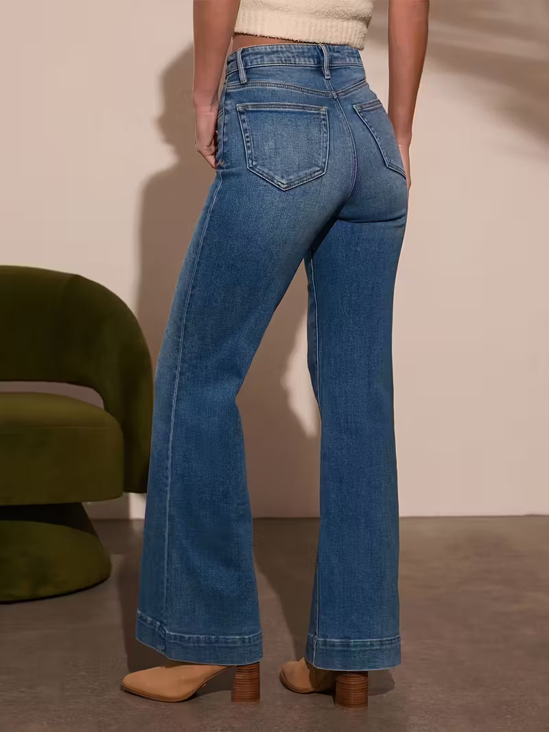 High-Rise Flared Stretch Denim Jeans