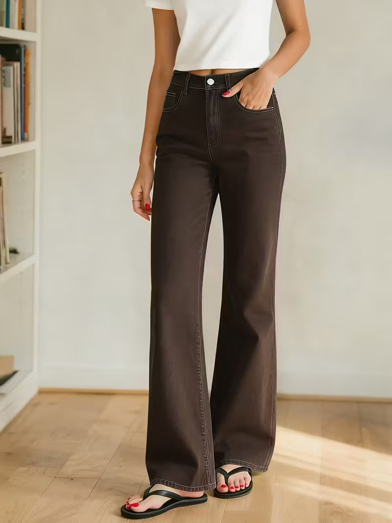 Café Brown High-Rise Flared Denim Jeans
