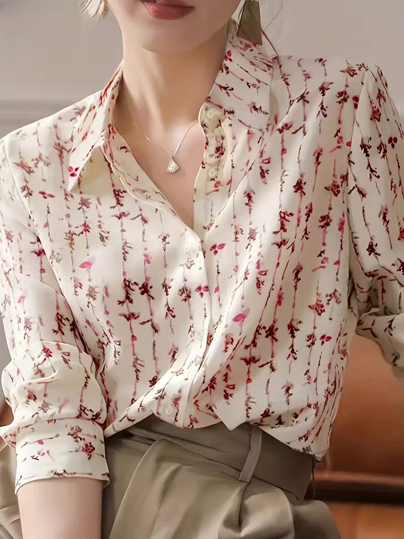 Floral Button-Up Long Sleeve Blouse